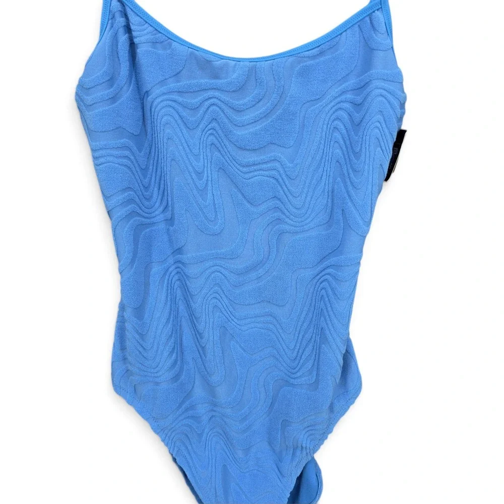 Bar III Heat Wave Textured Tie-Back One Piece Swimsuit M Cobalt Blue NWT